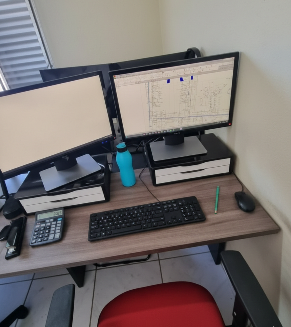 Estação de trabalho com múltiplos monitores MY Engenharia